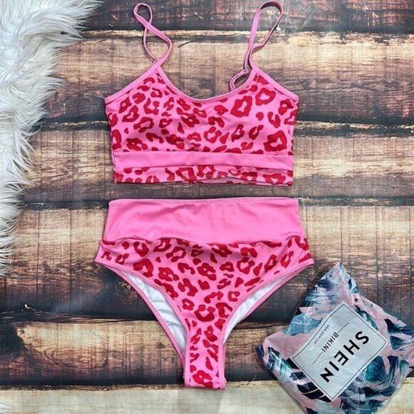 Bright Pink Leopard Bikini High Waist Leg 0X - Picture 1 of 8